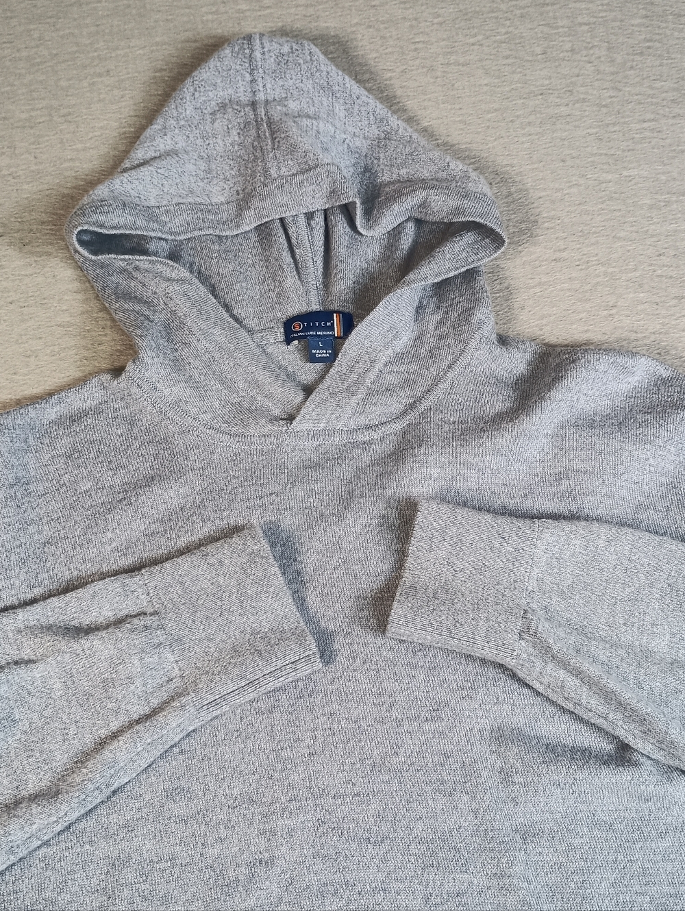 Stitch Golf Italian Luxe Merino Wool Men’s Large Embroidered Blue Stretch Hoodie